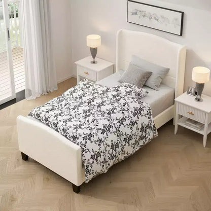 Cadre de lit plateforme toutes tailles avec tête de lit capitonnée en tissu Teddy, aucun sommier tapissier requis