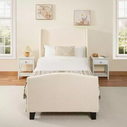 Cadre de lit plateforme toutes tailles avec tête de lit capitonnée en tissu Teddy, aucun sommier tapissier requis