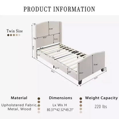 Cadre de lit plateforme toutes tailles avec tête de lit capitonnée en tissu Teddy, aucun sommier tapissier requis