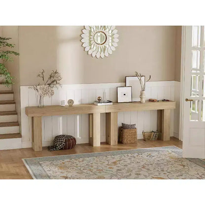 Console rectangulaire étroite de 160 cm, Table d'entrée en bois de style ferme pour couloir, hall d'entrée et salon, Table basse derrière le canapé
