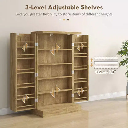 Meuble de cuisine autoportant, Armoire de rangement de cuisine avec étagère à 5 niveaux, 12 casiers à épices, Étagères réglables