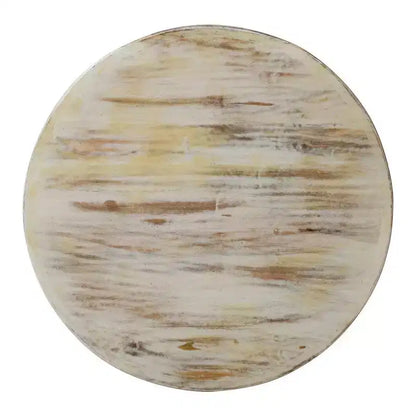 Table basse artisanale en bois de manguier de 33 pouces, finition blanche vieillie sculptée de motifs floraux