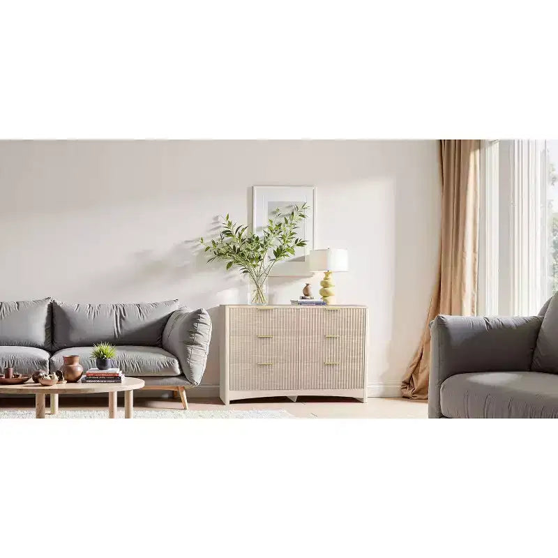 Commode en bois à 6 tiroirs, solution de rangement moderne pour les chambres, les salons et les couloirs, offrant une grande capacité et une élégante finition en bois naturel
