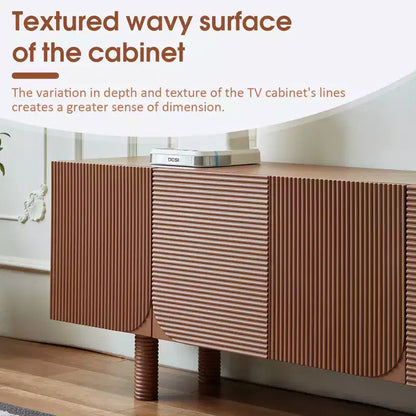 Meuble TV multimédia moderne du milieu du siècle de 180 cm avec portes encastrées et 4 compartiments de rangement, convient aux téléviseurs jusqu'à 80", Noyer