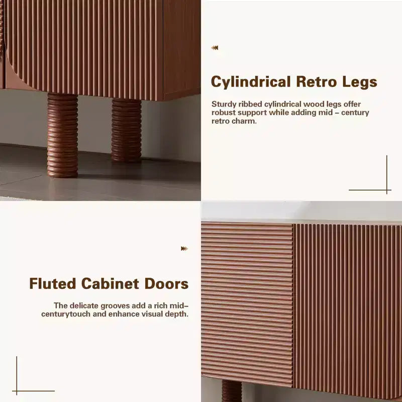 Meuble TV multimédia moderne du milieu du siècle de 180 cm avec portes encastrées et 4 compartiments de rangement, convient aux téléviseurs jusqu'à 80", Noyer