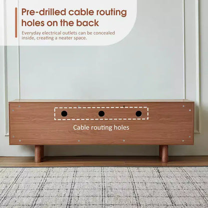 Meuble TV multimédia moderne du milieu du siècle de 180 cm avec portes encastrées et 4 compartiments de rangement, convient aux téléviseurs jusqu'à 80", Noyer