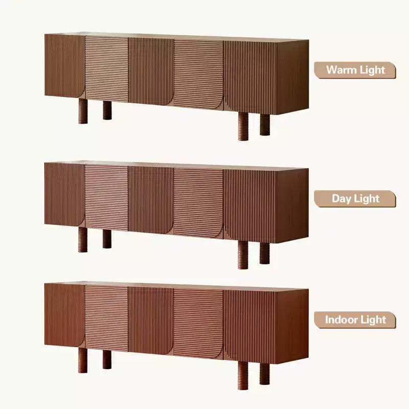 Meuble TV multimédia moderne du milieu du siècle de 180 cm avec portes encastrées et 4 compartiments de rangement, convient aux téléviseurs jusqu'à 80", Noyer