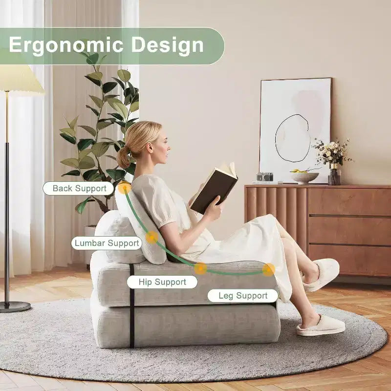 Canapé-lit pliant, Canapé-futon, Canapé-futon convertible en fauteuil-lit, Oreiller matelas pliable soutien dorsal, Canapé-lit portable, Grand format
