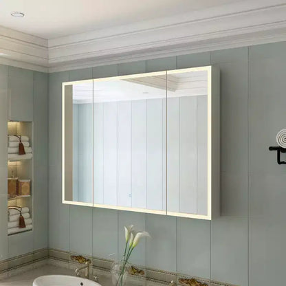 Armoire de toilette à LED avec fonction antibuée, éclairage réglable et grand espace de rangement pour salle de bain