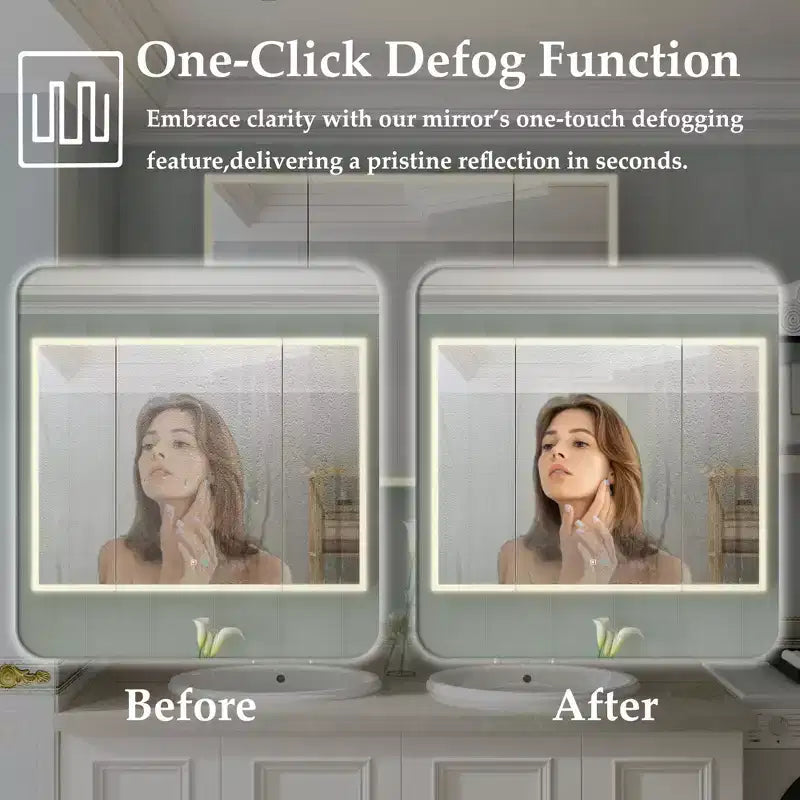 Armoire de toilette à LED avec fonction antibuée, éclairage réglable et grand espace de rangement pour salle de bain