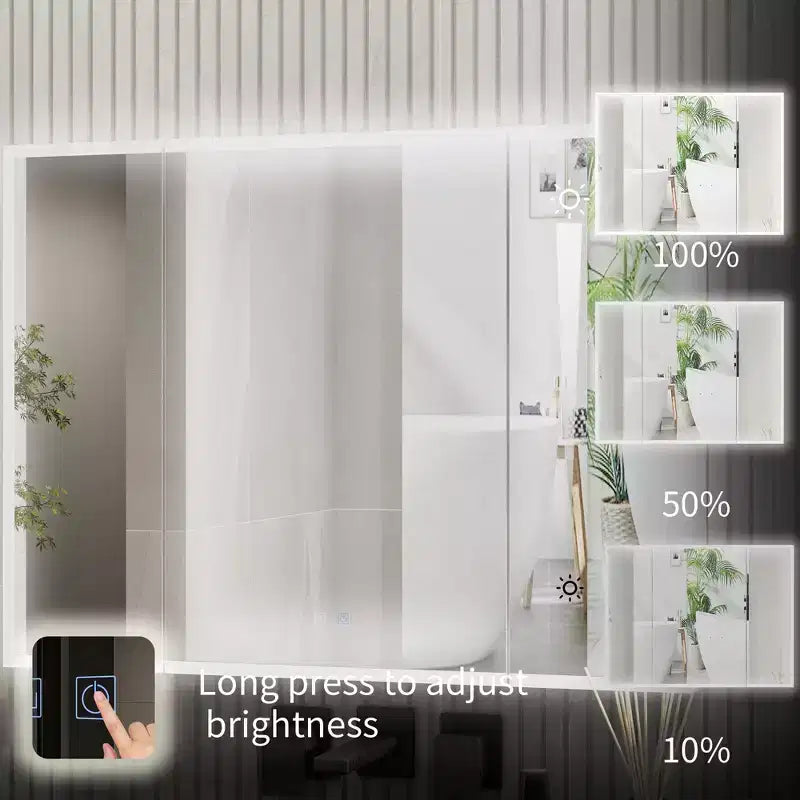 Armoire de toilette à LED avec fonction antibuée, éclairage réglable et grand espace de rangement pour salle de bain