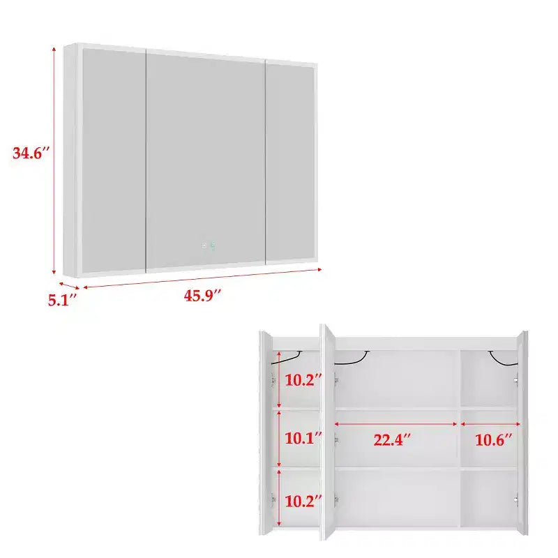 Armoire de toilette à LED avec fonction antibuée, éclairage réglable et grand espace de rangement pour salle de bain
