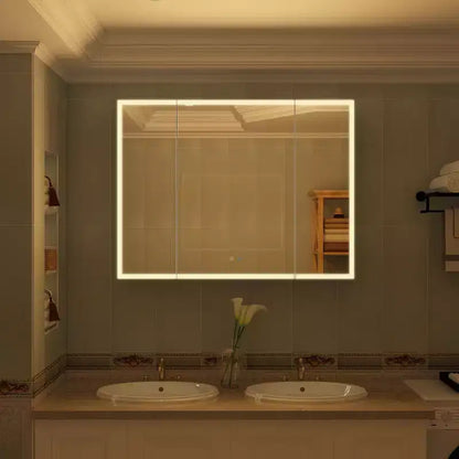 Armoire de toilette à LED avec fonction antibuée, éclairage réglable et grand espace de rangement pour salle de bain