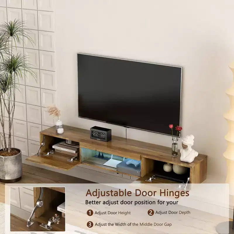 Meuble TV flottant, étagère TV murale avec 16 lumières LED et prise de courant, console murale