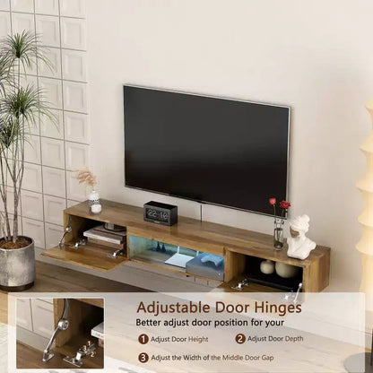 Meuble TV flottant, étagère TV murale avec 16 lumières LED et prise de courant, console murale