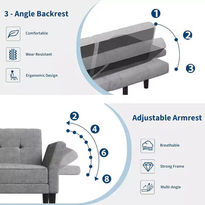 Canapé futon, canapé convertible avec dossier et accoudoirs réglables, canapé-lit futon moderne pour salon, chambre à coucher, appartement