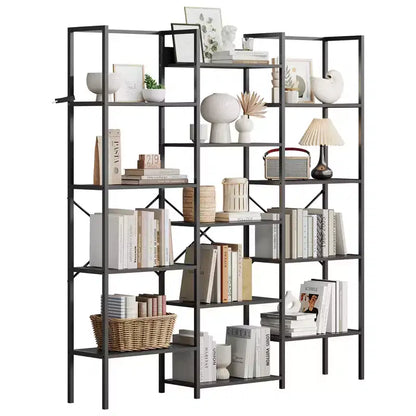 Large 5-Tier Floor-Standing Bookshelf Industrial-Style High-Capacity Bookcase Features 14 Open Display Shelves Ideal for Home and Office Use