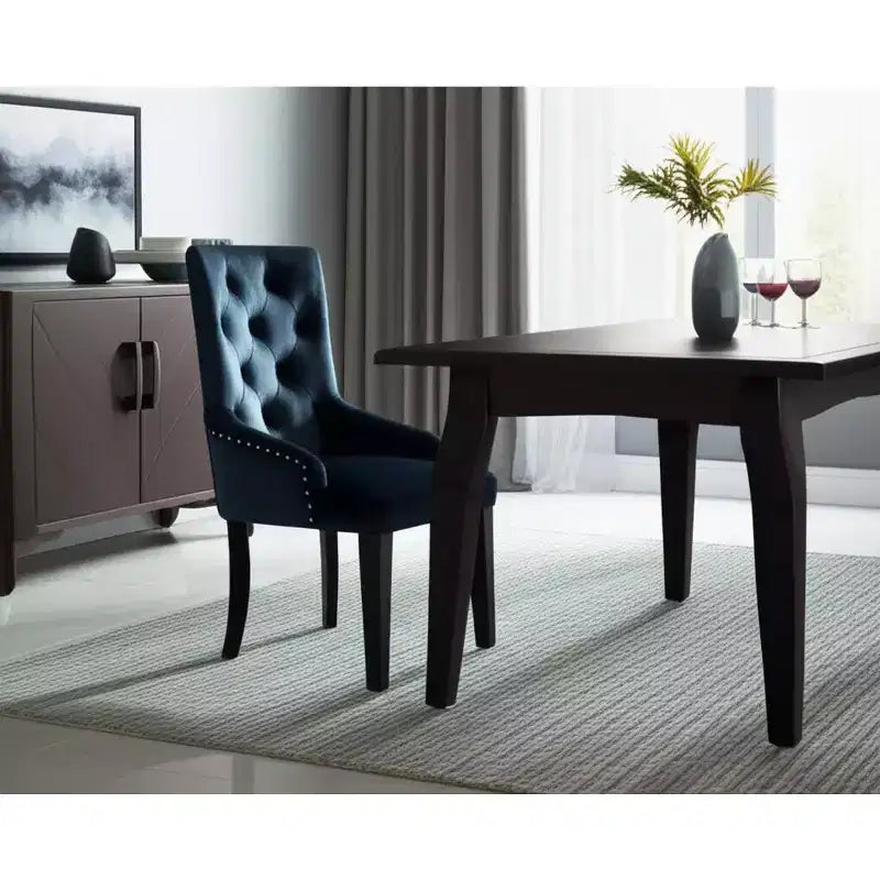 Chaise de salle à manger Parsons en velours touffeté bleu foncé et noir