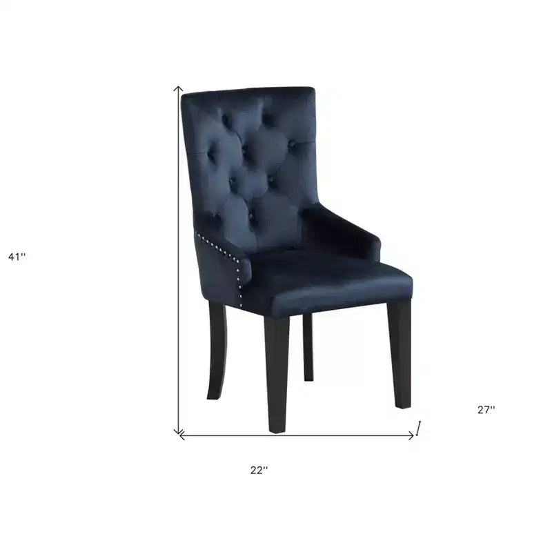 Chaise de salle à manger Parsons en velours touffeté bleu foncé et noir