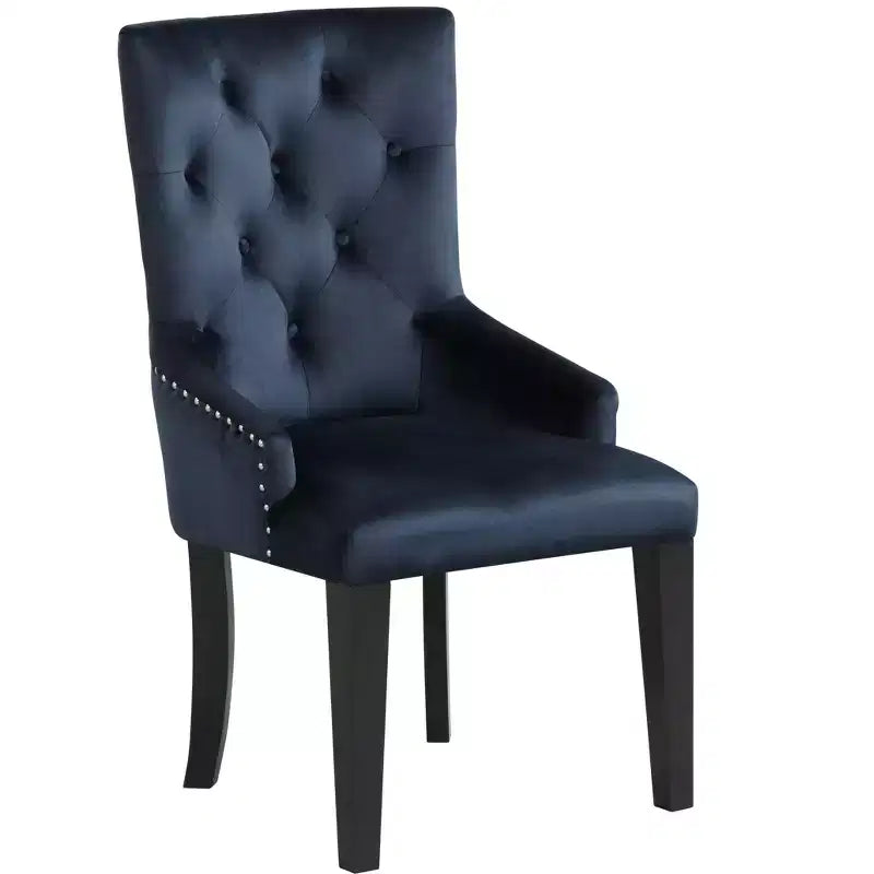 Chaise de salle à manger Parsons en velours touffeté bleu foncé et noir