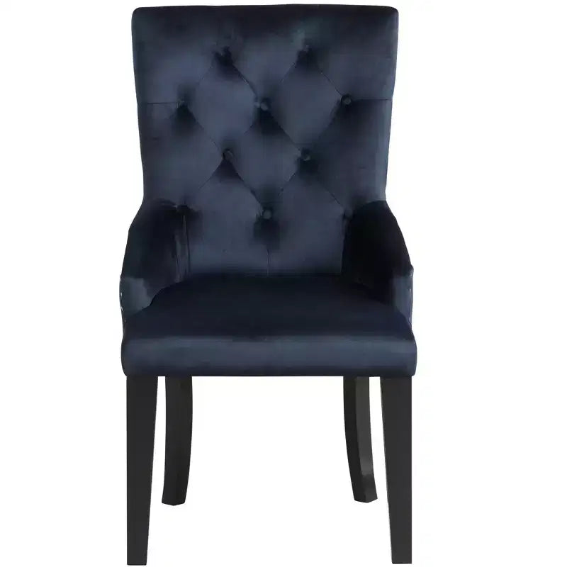 Chaise de salle à manger Parsons en velours touffeté bleu foncé et noir