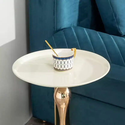 Table d'appoint ronde moderne peu encombrante avec plateau et cadre en métal, table de canapé d'appoint