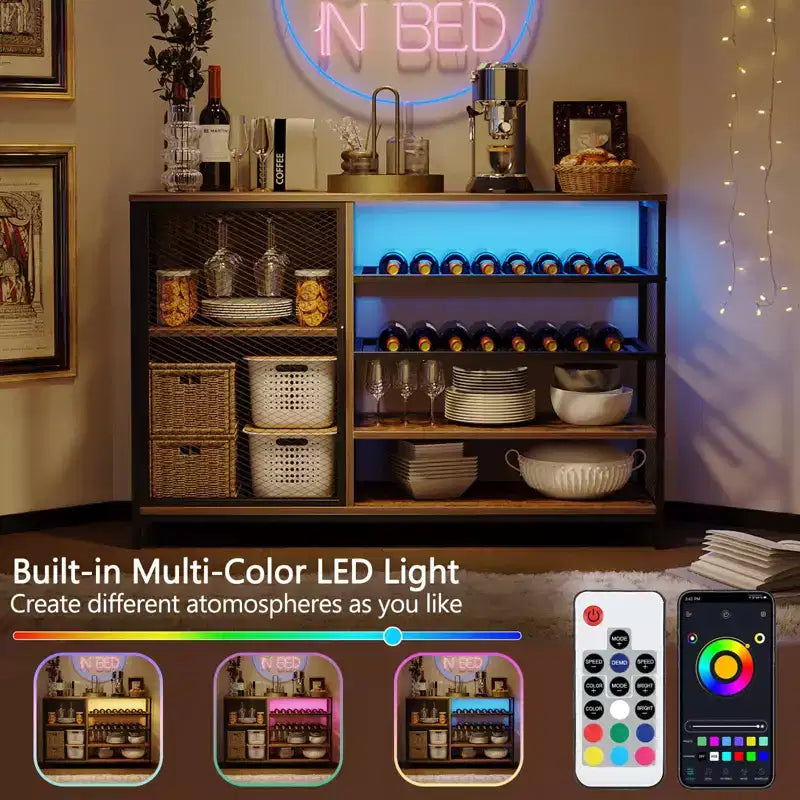 Table d'appoint industrielle avec station de charge, Table de chevet rétro avec lumière LED