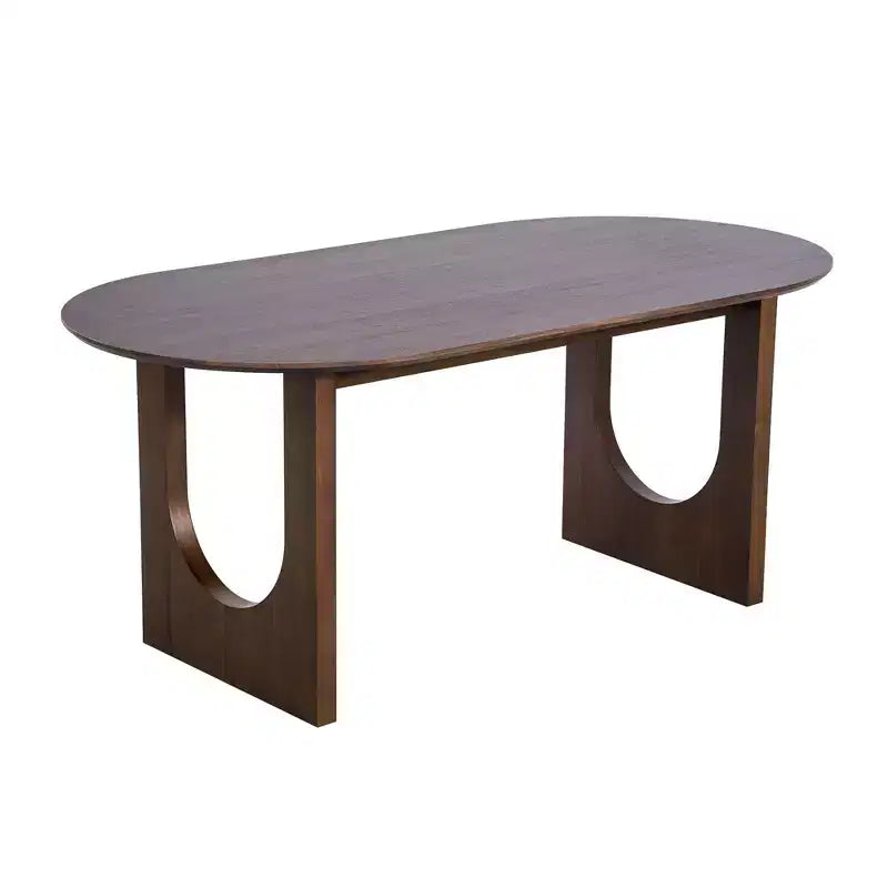 Table à manger ovale 79" pour 6-8 personnes, plateau en bois résistant aux rayures et pieds arqués, style ferme moderne, noyer