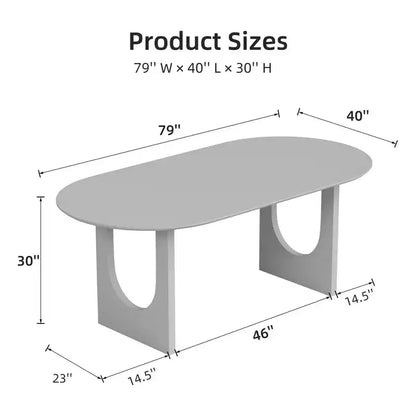 Table à manger ovale 79" pour 6-8 personnes, plateau en bois résistant aux rayures et pieds arqués, style ferme moderne, noyer