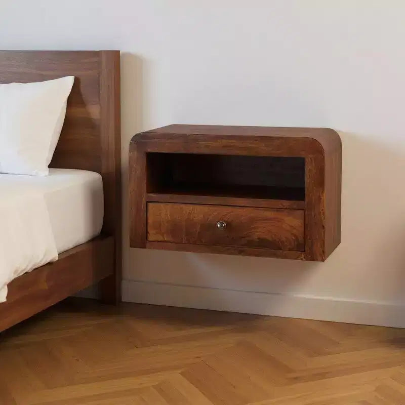 Table de chevet flottante murale en bois massif de châtaignier, 1 tiroir, 45 cm