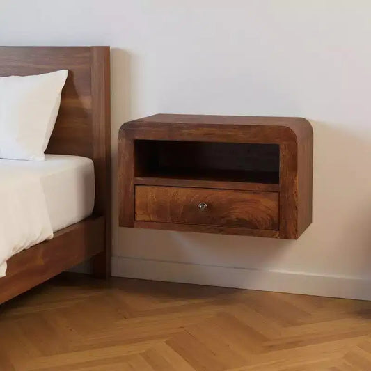 Table de chevet flottante murale en bois massif de châtaignier, 1 tiroir, 45 cm