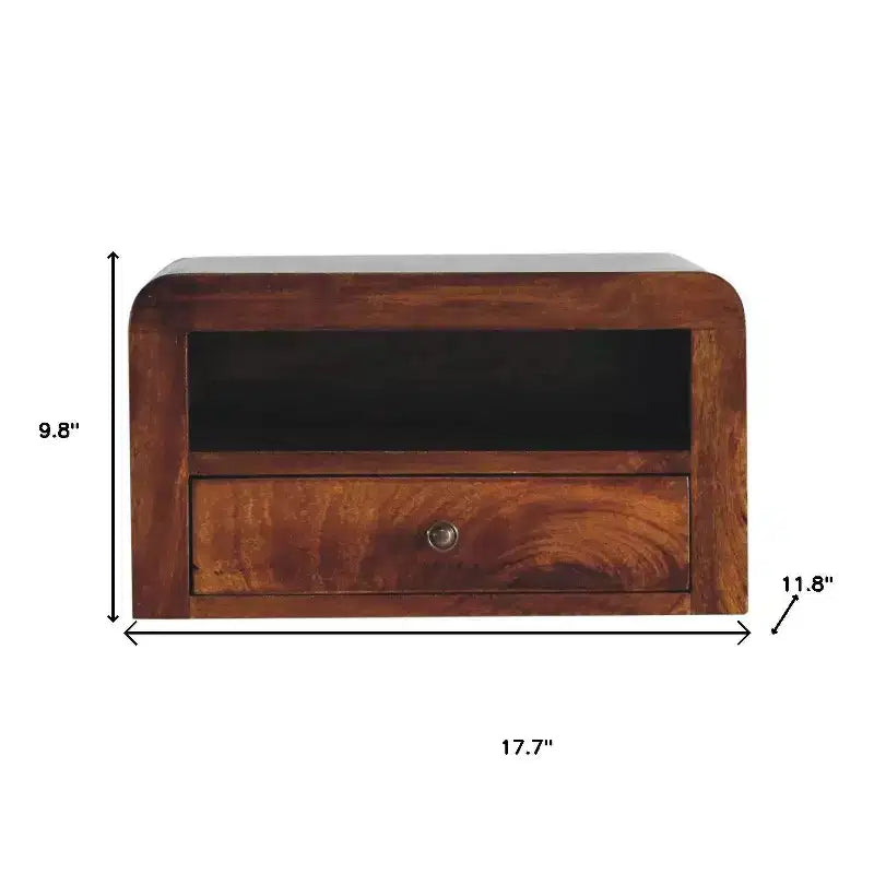 Table de chevet flottante murale en bois massif de châtaignier, 1 tiroir, 45 cm