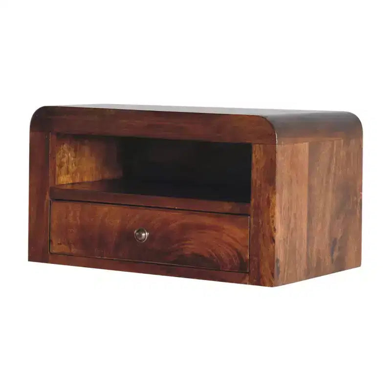 Table de chevet flottante murale en bois massif de châtaignier, 1 tiroir, 45 cm