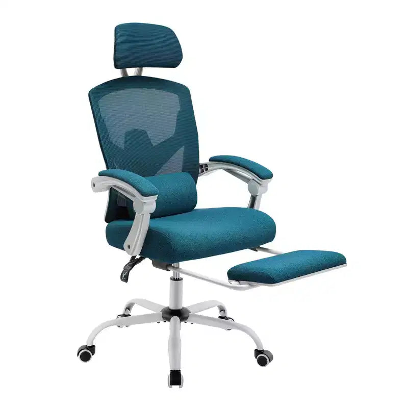 Chaise de bureau ergonomique avec repose-pieds rétractable, support lombaire et accoudoirs rembourrés, pivotante