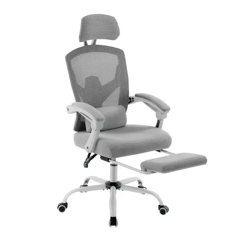 Chaise de bureau ergonomique avec repose-pieds rétractable, support lombaire et accoudoirs rembourrés, pivotante