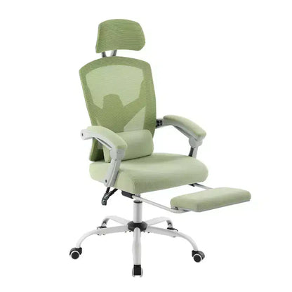 Chaise de bureau ergonomique avec repose-pieds rétractable, support lombaire et accoudoirs rembourrés, pivotante