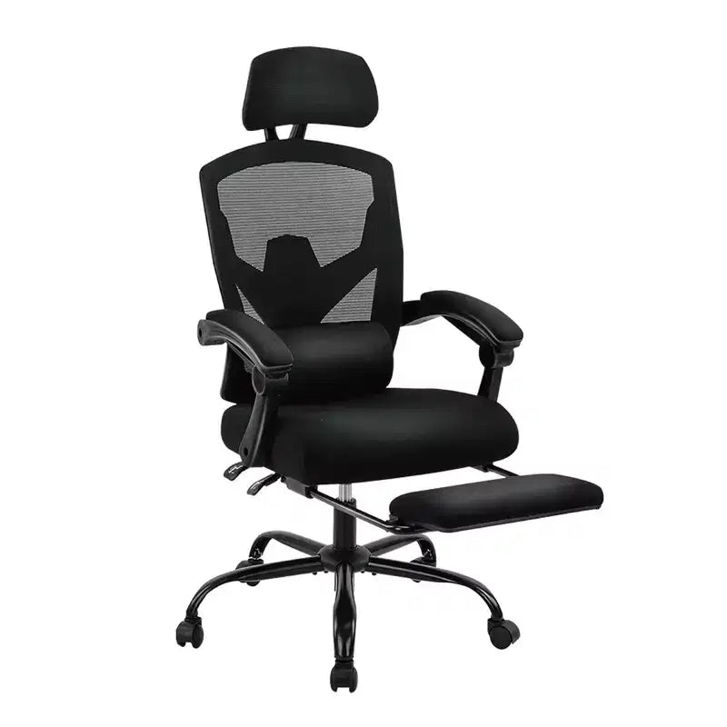 Chaise de bureau ergonomique avec repose-pieds rétractable, support lombaire et accoudoirs rembourrés, pivotante