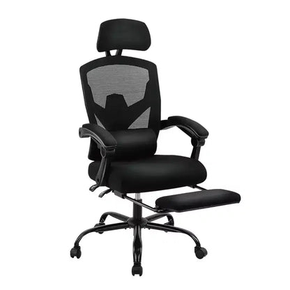 Chaise de bureau ergonomique avec repose-pieds rétractable, support lombaire et accoudoirs rembourrés, pivotante