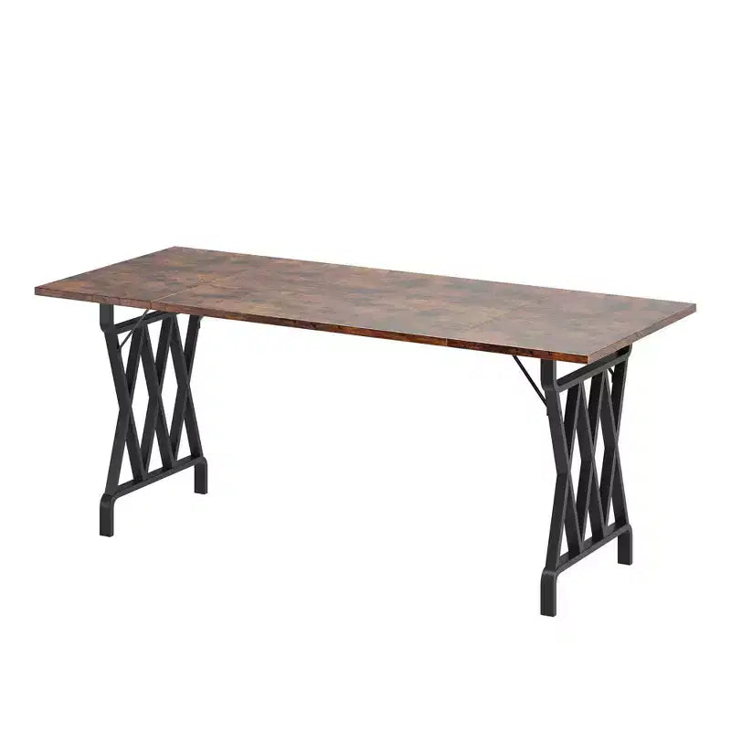 Table à manger de ferme avec base en métal, plateau en bois rustique pour salle à manger, restaurant et café