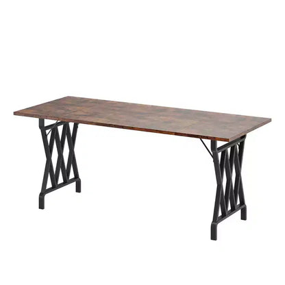 Table à manger de ferme avec base en métal, plateau en bois rustique pour salle à manger, restaurant et café