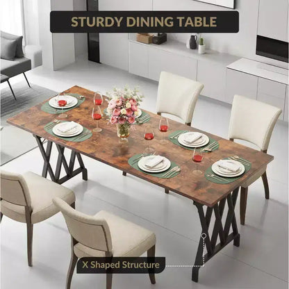 Table à manger de ferme avec base en métal, plateau en bois rustique pour salle à manger, restaurant et café