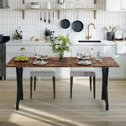 Table à manger de ferme avec base en métal, plateau en bois rustique pour salle à manger, restaurant et café