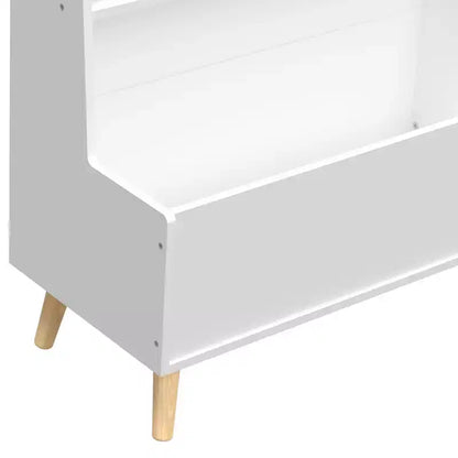 Étagère à livres pour enfants avec étagères ouvertes et bac de rangement, Bibliothèque blanche avec pieds en bois pour salle de jeux