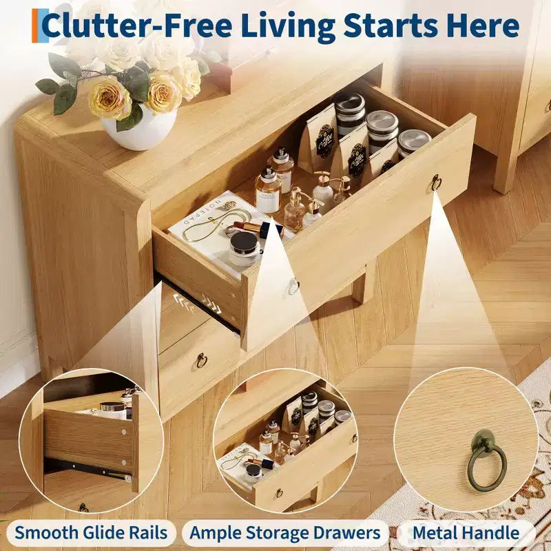 Commode haute à tiroirs multiples avec poignées en métal, meuble de rangement autoportant pour chambre à coucher et salon