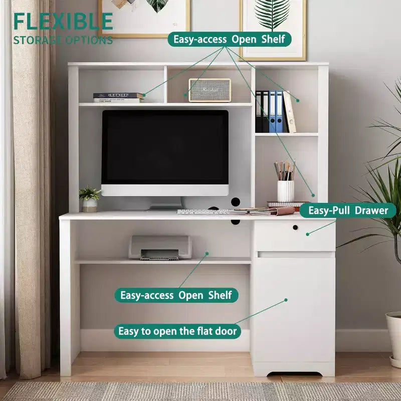 Bureau d'ordinateur, adapté aux adolescents, aux étudiants, pour écrire, les ordinateurs portables et l'usage domestique, avec tiroirs, 3 prises secteur et 2 ports de chargement USB.