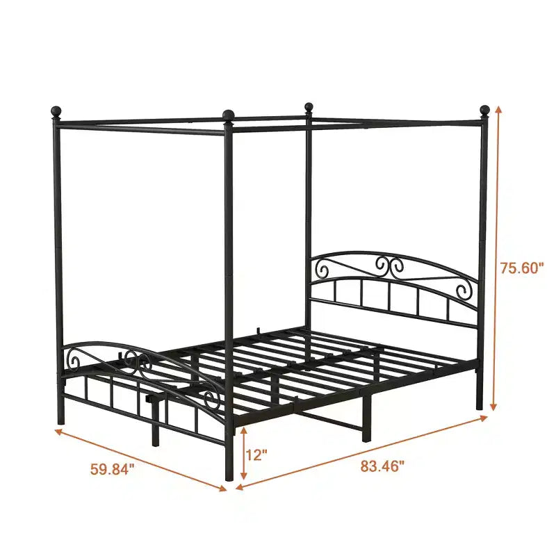 Structure de lit à baldaquin en métal avec tête de lit vintage et rangement sous le lit de 31,5 cm