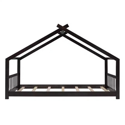 Lit Cabane Montessori en Bois pour Enfants, Taille Double/Complète, avec Cadre de Lit en Forme de Maison et Clôture, Lit Tente de Jeu avec Toit