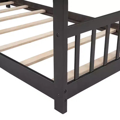 Lit Cabane Montessori en Bois pour Enfants, Taille Double/Complète, avec Cadre de Lit en Forme de Maison et Clôture, Lit Tente de Jeu avec Toit