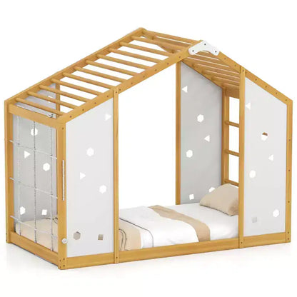 Lit d'escalade Montessori 2 en 1 taille double avec barres de singe pour garçons et filles