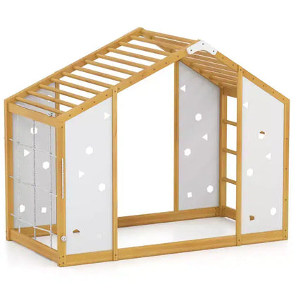 Lit d'escalade Montessori 2 en 1 taille double avec barres de singe pour garçons et filles